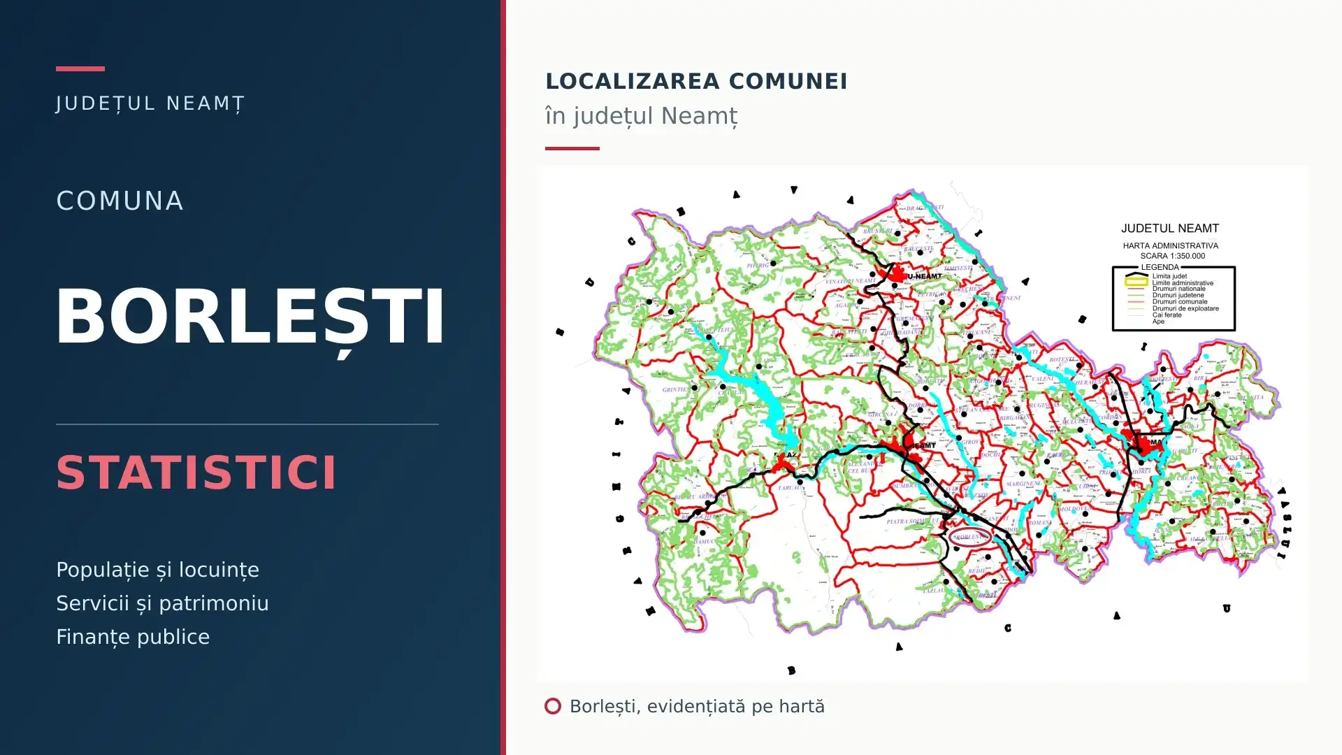 Comuna Borlești, localizată pe harta județului Neamț – statistici