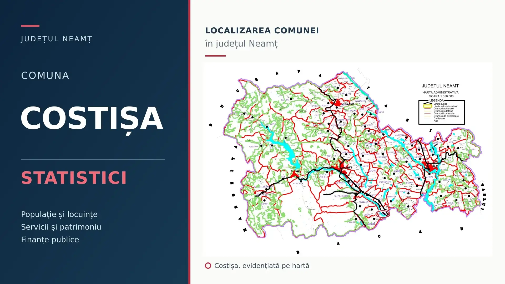 Comuna Costișa, localizată pe harta județului Neamț – statistici