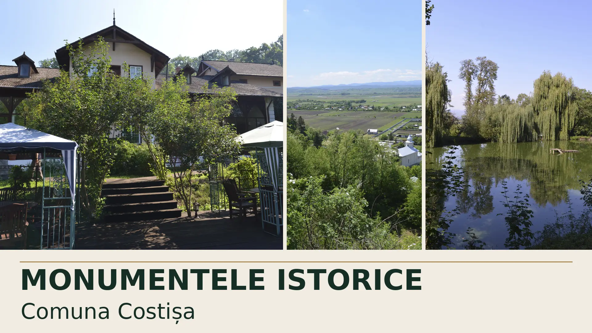 Colaj din fotografii originale ale monumentelor istorice din comuna Costișa.
