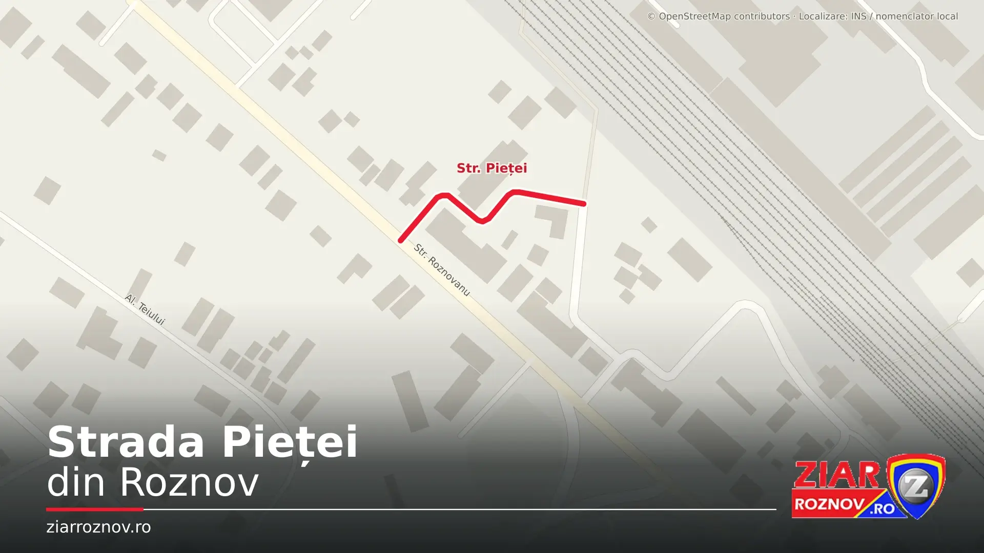 Hartă: Strada Pieței din Roznov, cu tronsonul evidențiat în roșu